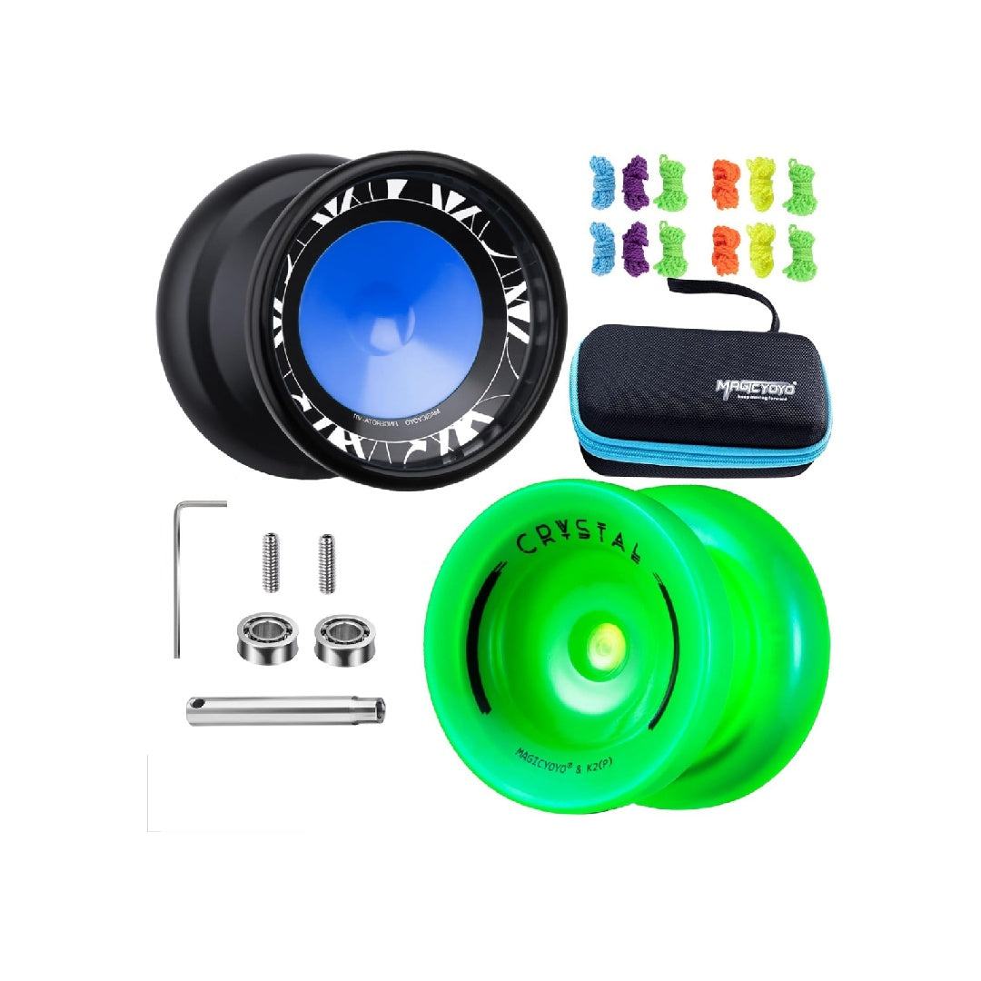 MAGICYOYO Responsive and Slow Yo-Yo with Bearing Kit + 12 Strings + Storage Bag (V11 Lake Blue + K1 Blue Pink Yellow)