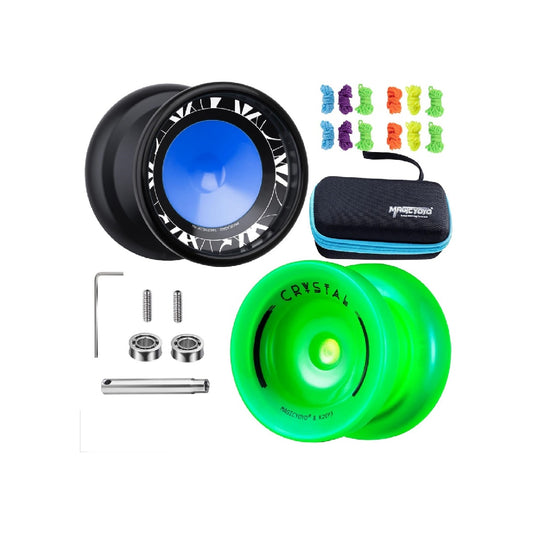 MAGICYOYO Responsive and Slow Yo-Yo with Bearing Kit + 12 Strings + Storage Bag (V11 Lake Blue + K1 Blue Pink Yellow)