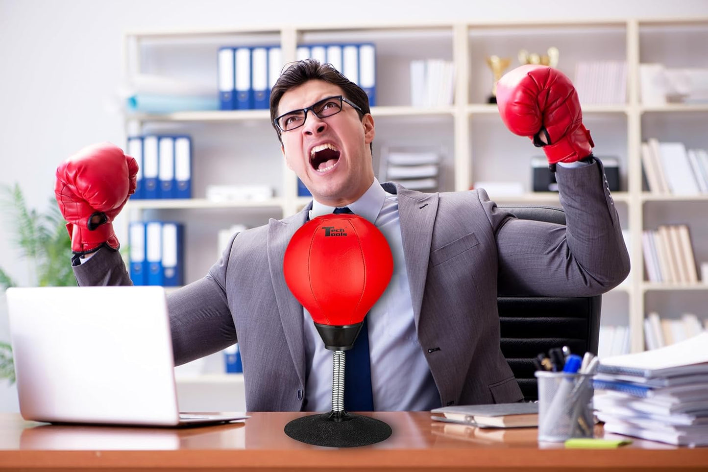 Tech Tools Desktop Punching Bag - Suction-Attached, Heavy-Duty Stress Relief Punching Bag