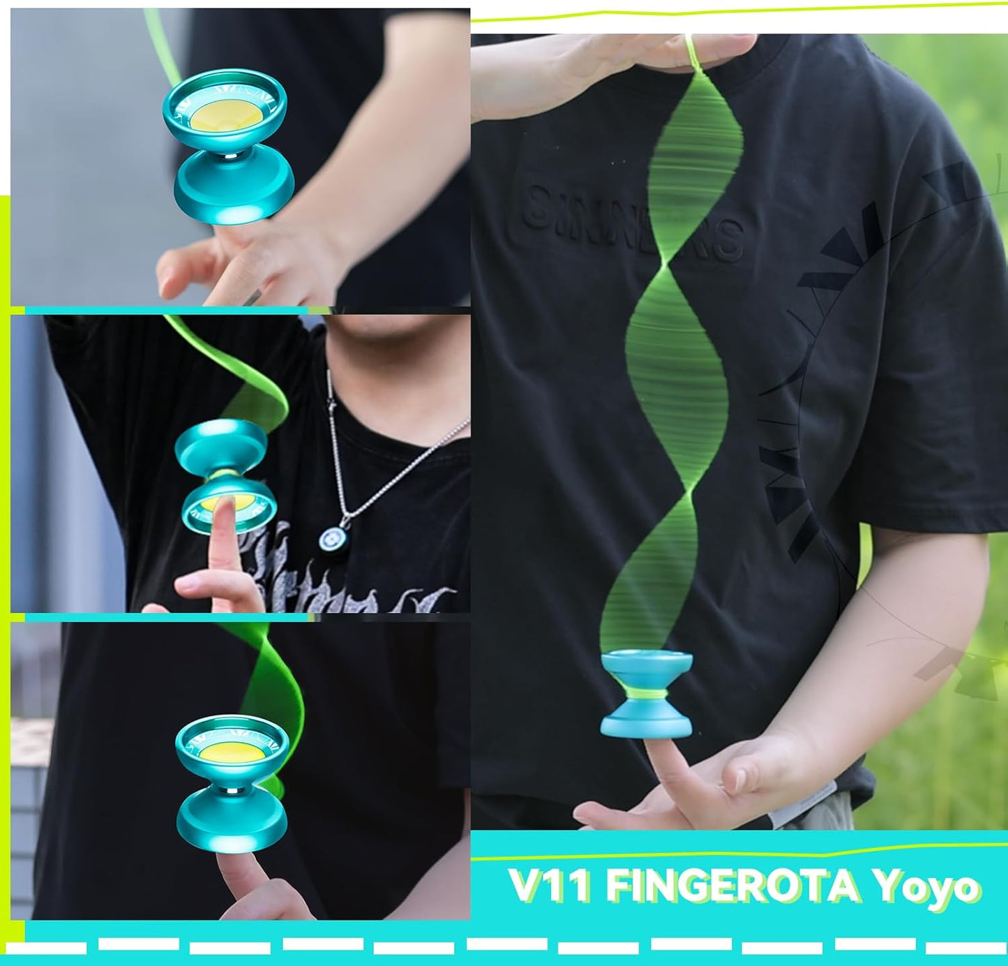 MAGICYOYO Responsive and Slow Yo-Yo with Bearing Kit + 12 Strings + Storage Bag (V11 Lake Blue + K1 Blue Pink Yellow)