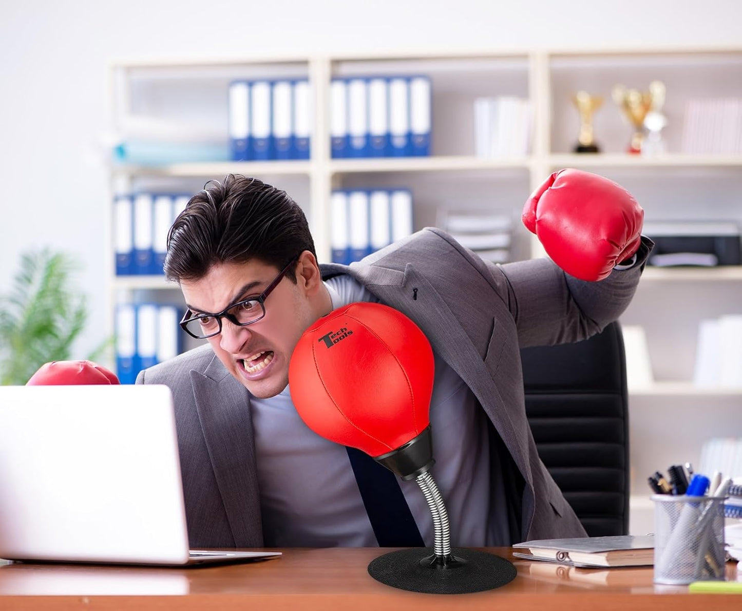 Tech Tools Desktop Punching Bag - Suction-Attached, Heavy-Duty Stress Relief Punching Bag