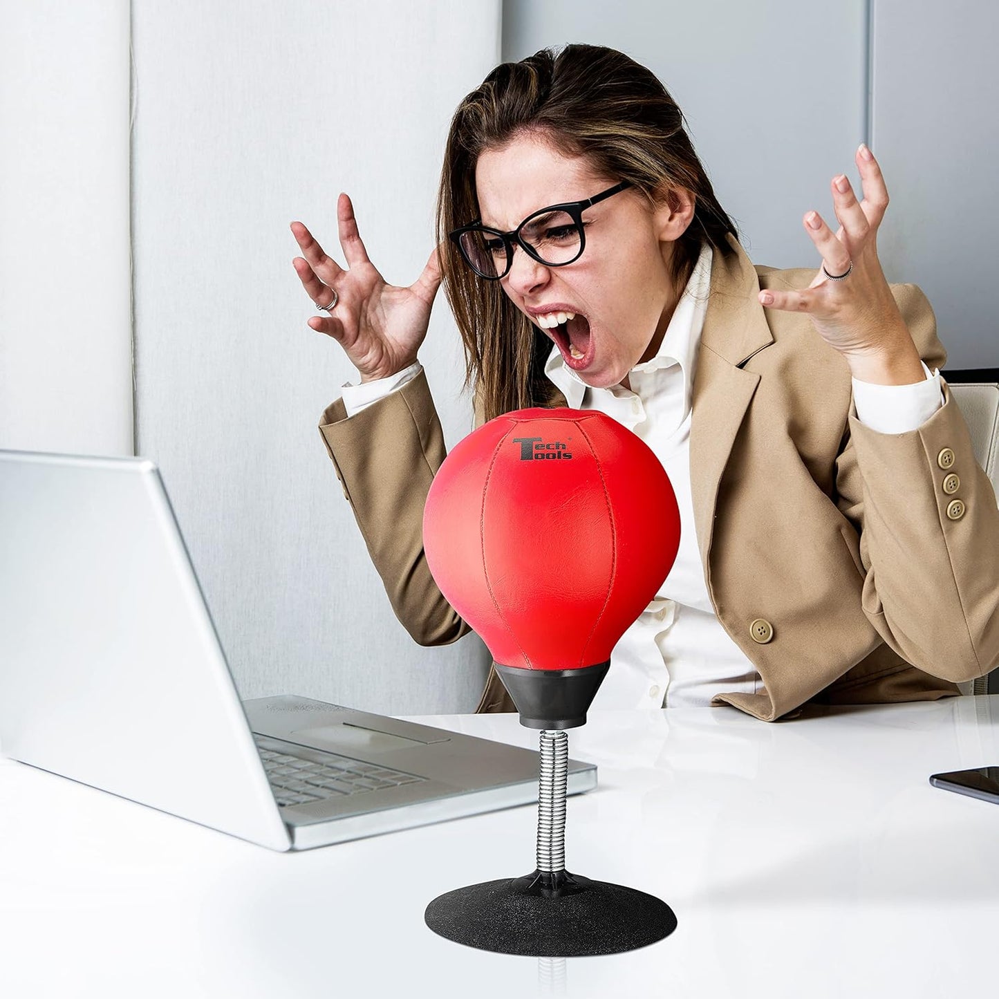 Tech Tools Desktop Punching Bag - Suction-Attached, Heavy-Duty Stress Relief Punching Bag
