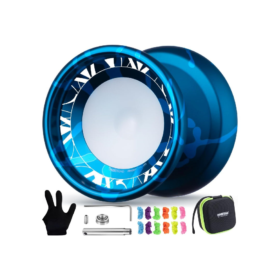 MAGICYOYO Responsive and Slow Yo-Yo with Bearing Kit + 12 Strings + Storage Bag (V11 Lake Blue + K1 Blue Pink Yellow)