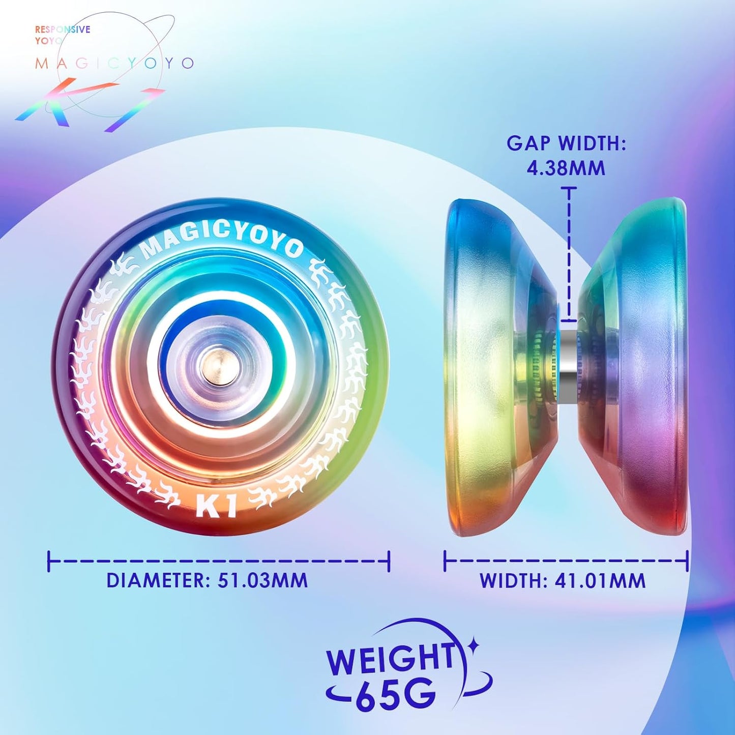 MAGICYOYO Responsive and Slow Yo-Yo with Bearing Kit + 12 Strings + Storage Bag (V11 Lake Blue + K1 Blue Pink Yellow)